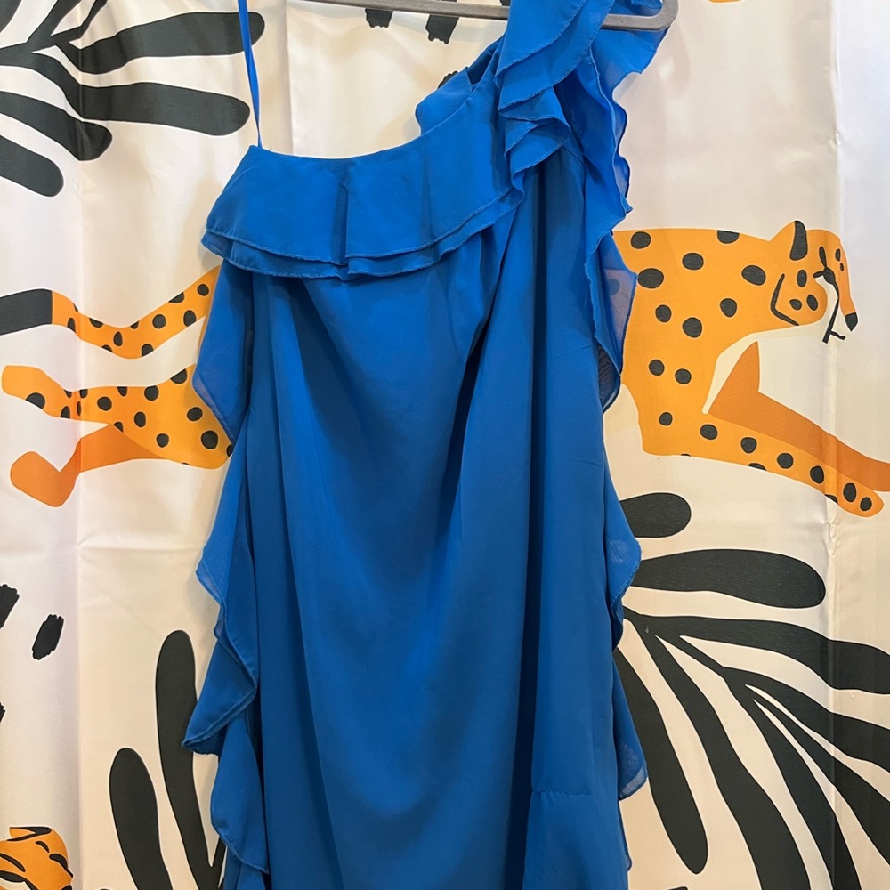 Blue Ruffled One-Shoulder Dress